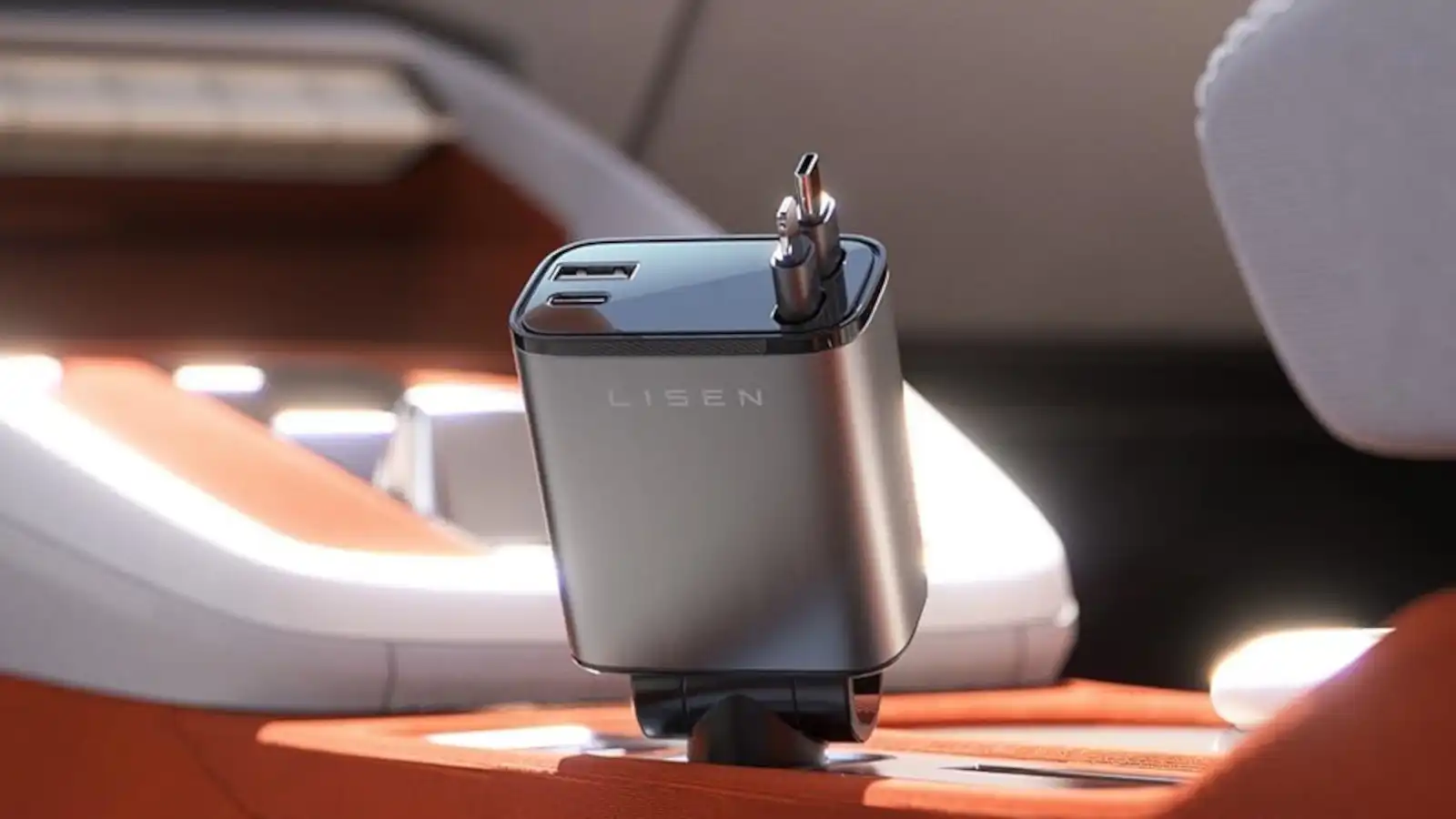 A compact car charger that doubles as a travel organizer