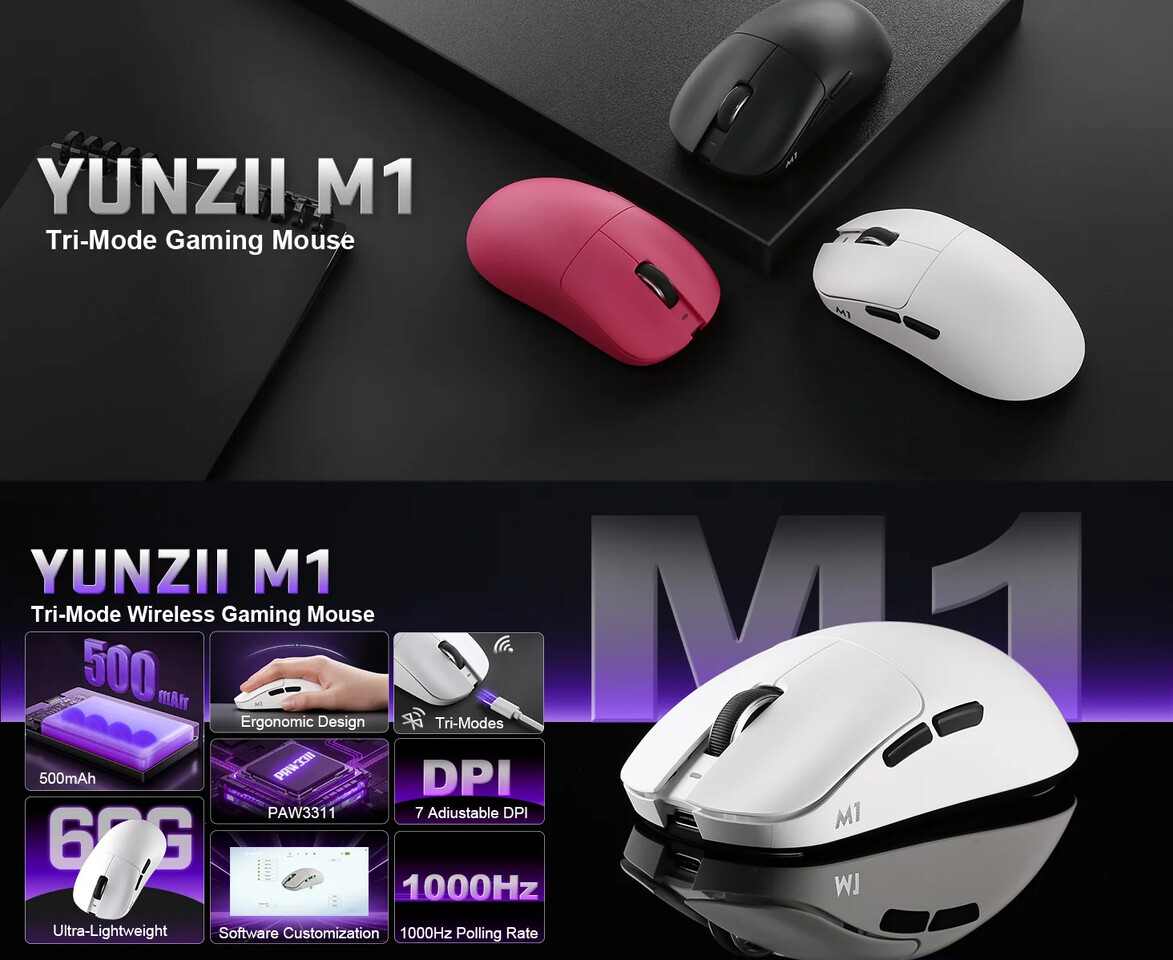 Yunzii M1: A lightweight tri-mode wireless mouse for precision and adaptability